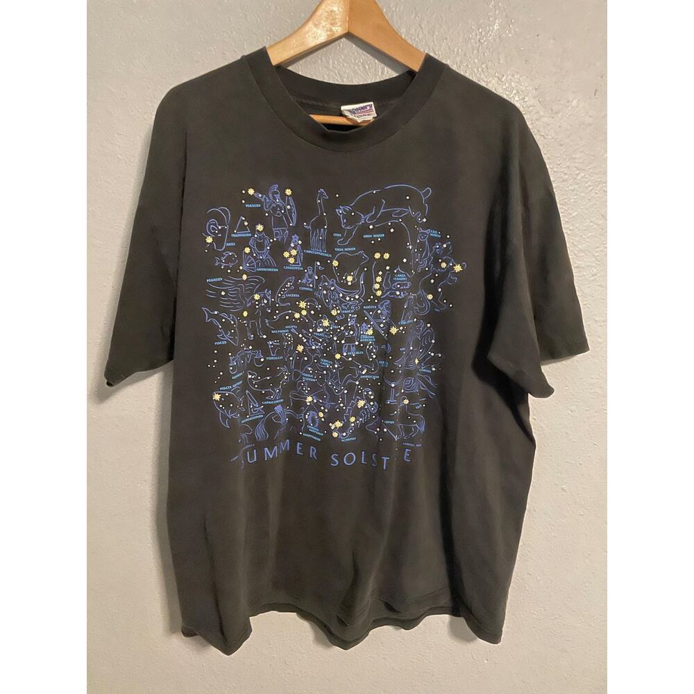 Vintage Discovery Channel Store Shirt Mens XL Black Zodiac Constellation 2000